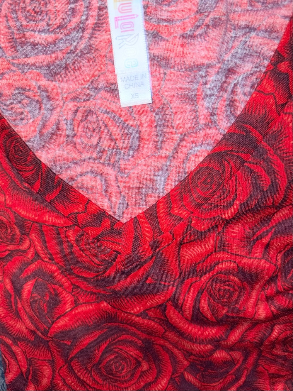 LuLaRoe Red Rose Print V-Neck Top